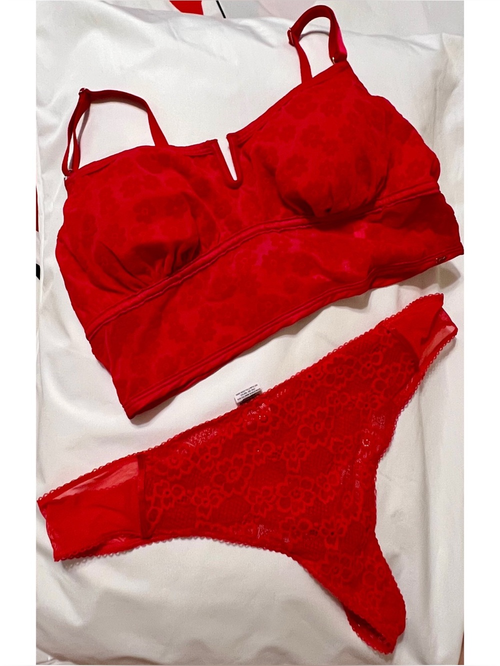 NEW Victoria’s Secret PINK Flocked Mesh Bralette XL & Parade LG Lace Thong